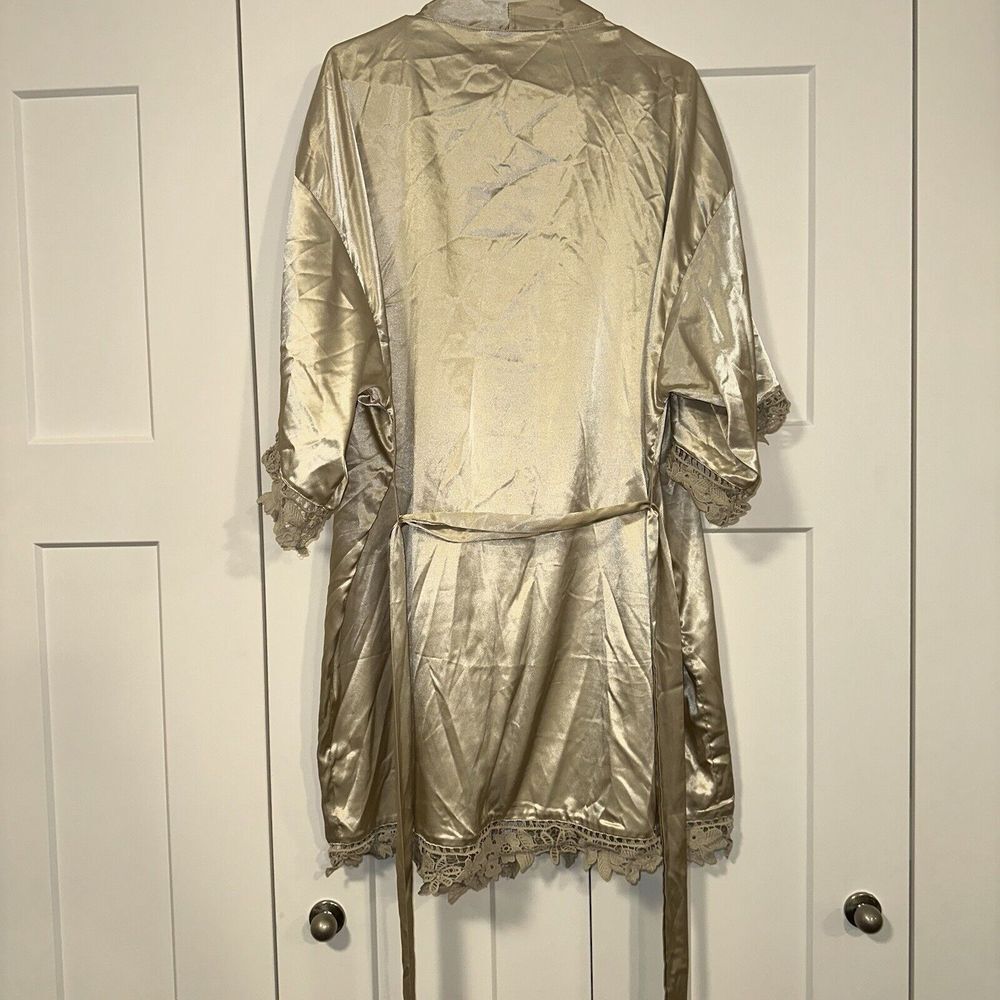 Birdy‎ Grey Claudine Lace Robe Shiny Satin Neutral Champagne Size XL/XXL - Picture 6 of 13